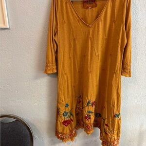 Embroidered Mustard Dress